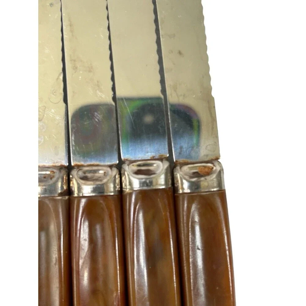 Vintage 1960s Regent Sheffield Stainless Bakelite Steak Knife Set(6) With Block